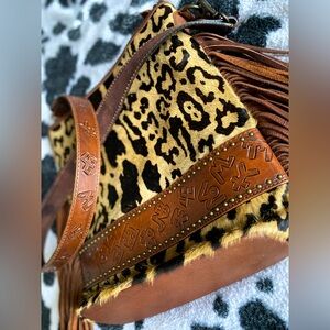 American Darling Cheetah and Tooled Leather Crossbody